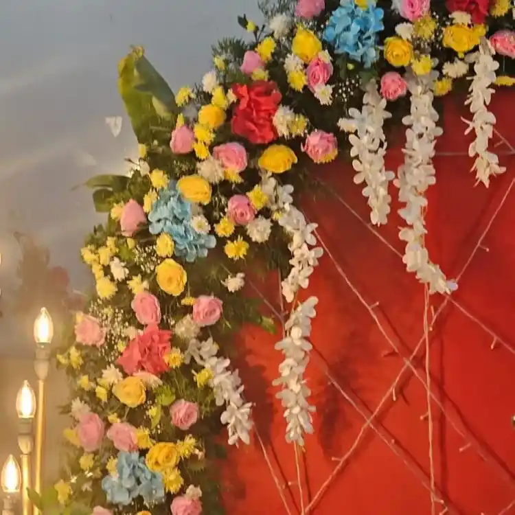 Floral Ganpati mandap decoration for apartments